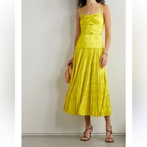 Jason Wu Pleated Satin Jacquard Dress in Chartreuse